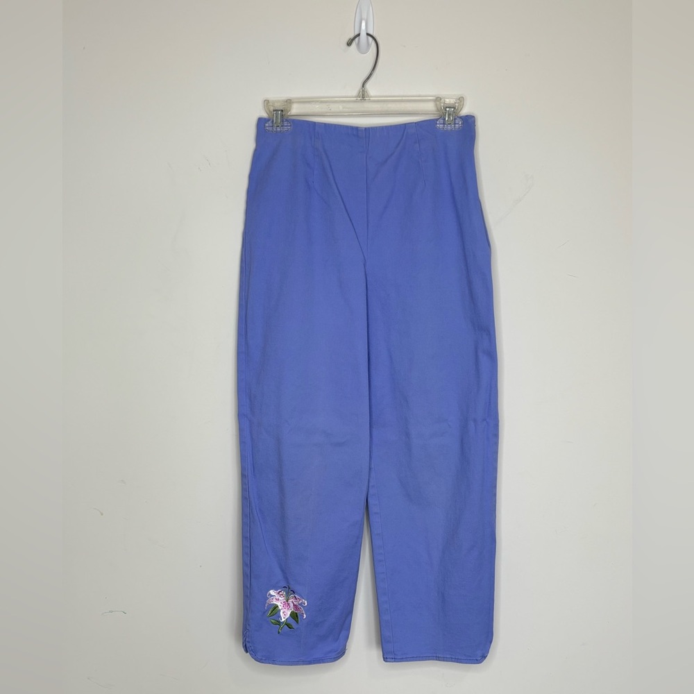 BN13 Bob Mackie‎ Wearable Art Emboidered Indigo Pants High-rise Straight Leg